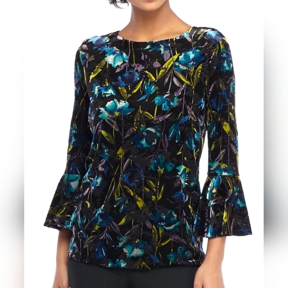 The Limited Floral Velvet Burnout Bell Sleeve Fairycore Top Sz XS - Picture 2 of 6
